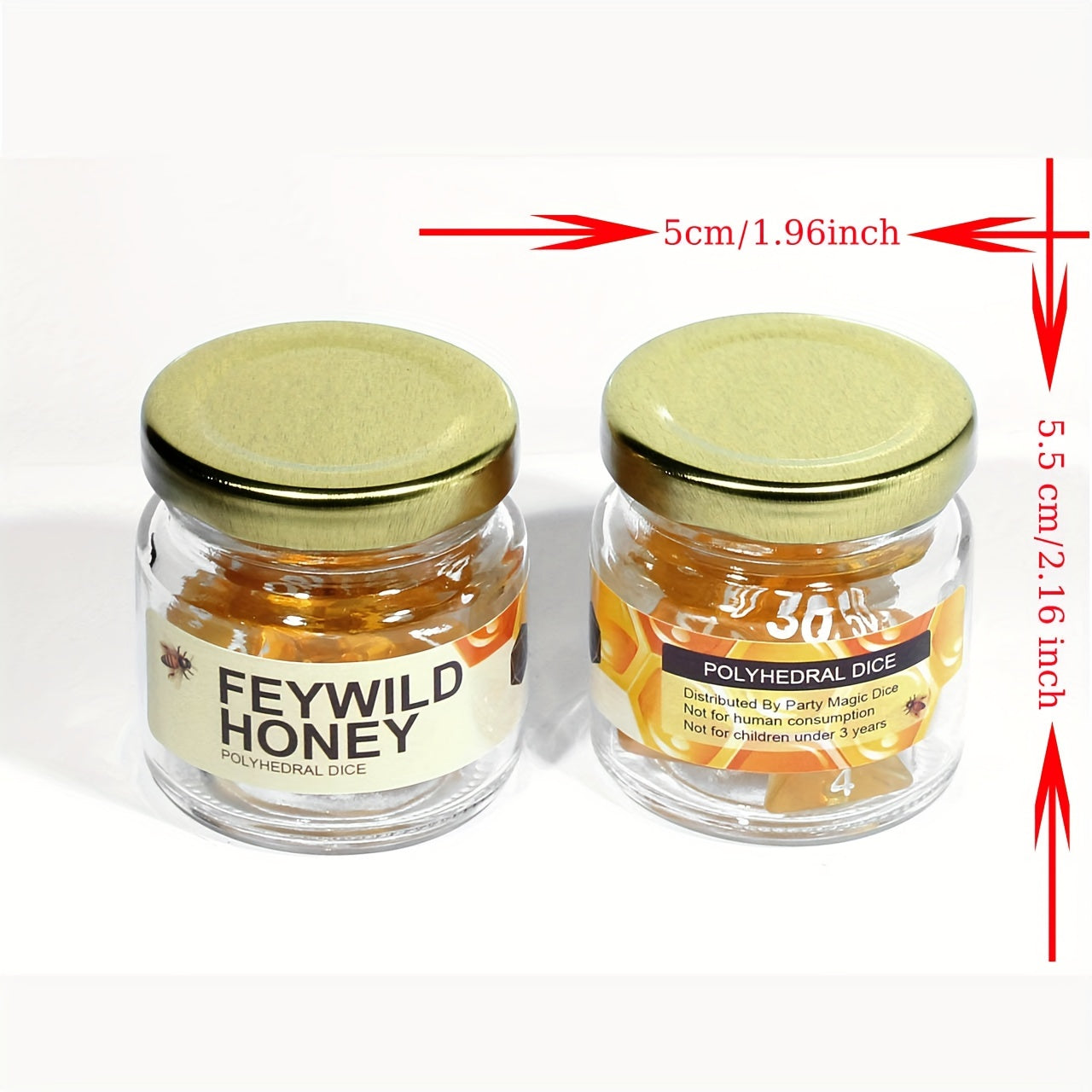 7-Piece Full Set of Honey Transparent Golden Octahedron Dice - Perfect for Dungeons and Dragons Mystery Games - Unique Transparent Design with Accurate Numbering and Vibrant Color