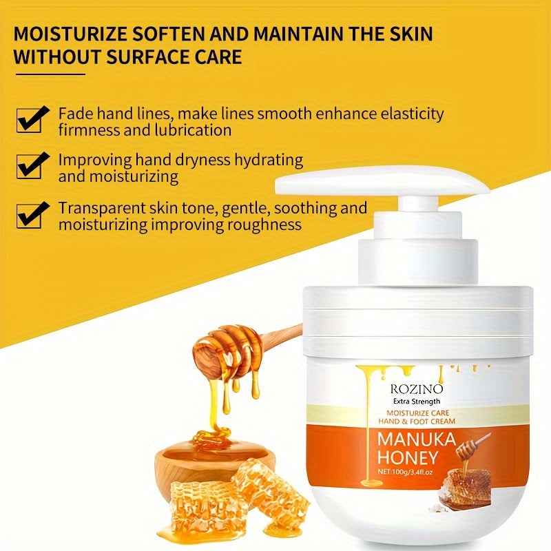 Manuka Honey Hand & Foot Cream, 100g/3.41oz, Moisturizing Skin Care, Soothes Dryness, Skin Hydration, Smooths Fine Lines For Soft, Clear Complexion