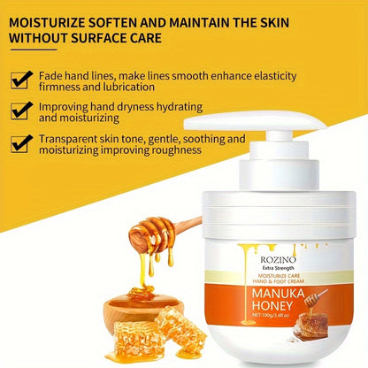 Manuka Honey Hand & Foot Cream, 100g/3.41oz, Moisturizing Skin Care, Soothes Dryness, Skin Hydration, Smooths Fine Lines For Soft, Clear Complexion