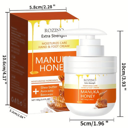 Manuka Honey Hand & Foot Cream, 100g/3.41oz, Moisturizing Skin Care, Soothes Dryness, Skin Hydration, Smooths Fine Lines For Soft, Clear Complexion