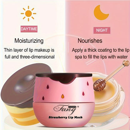 [Buy 1 Get 1 Free]2 Pack Bee Balm Lip Balm Honey Pot, Exfoliating Honey & Strawberry Propolis Lip Mask, Hydrating & Prevention Dry And Cracked Lip Scrubs Exfoliator Lip Sleeping Mask Reduces Lip Lines With Brush Lip Care Vale