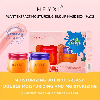 2pcs Honey Pot Shape Blueberry and Pomegranate Lip Mask Set - Lip Care and Makeup Lip Base for Moisturizing and Dark Lip Correction - Day and Night Lip Balm for Soft and Smooth Lips