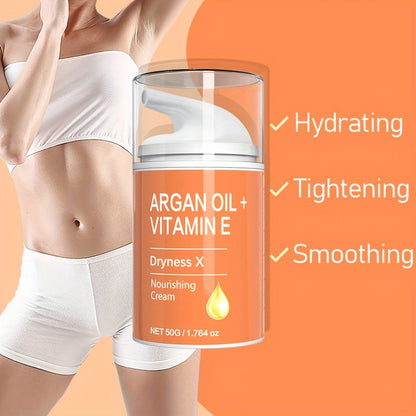 Unscented Argan Oil & Vitamin E Nourishing Cream 1.764oz - Hydrating Unscented Body Moisturizer for Dry Skin with Honey, Jojoba & Caffeine - Compact Firming & Lifting for All Skin Types, Unisex Adult