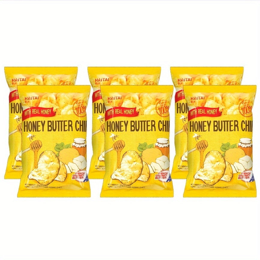 HAITAI, 2.11oz*6packs, Korean Honey Butter Potato Chips, Tasty Crispy Casual Office Snack