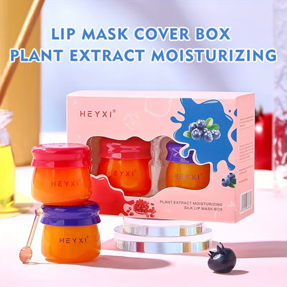 2pcs Honey Pot Shape Blueberry and Pomegranate Lip Mask Set - Lip Care and Makeup Lip Base for Moisturizing and Dark Lip Correction - Day and Night Lip Balm for Soft and Smooth Lips