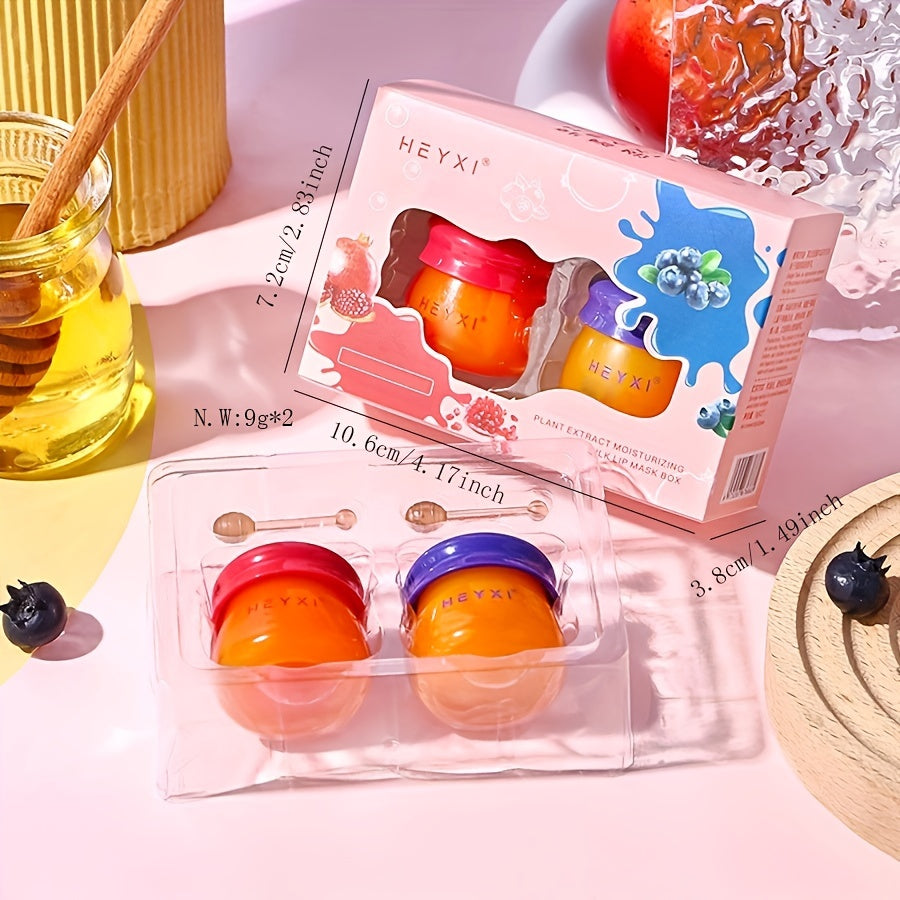 2pcs lip balm gift set, Plant Extract Moisturizing Soft Lip Mask Small Honey Pot Blueberry, Red Pomegranate Lip Mask Set lip gloss,party supplies gifts, souvenir gifts, long-lasting moisturizing and nourishing lip mask, gift