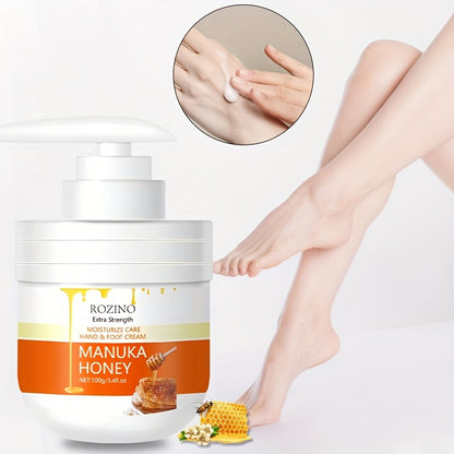 Manuka Honey Hand & Foot Cream, 100g/3.41oz, Moisturizing Skin Care, Soothes Dryness, Skin Hydration, Smooths Fine Lines For Soft, Clear Complexion