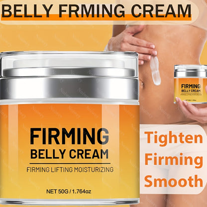 1.764oz Unisex Firming Belly Cream with Jojoba Oil, Caffeine, Hyaluronic Acid, Honey, Shea Butter, Vitamin E - Unscented Moisturizing Skin Care for All Skin Types - Tightening Body Lotion for Butt, Belly, Thighs, Arms