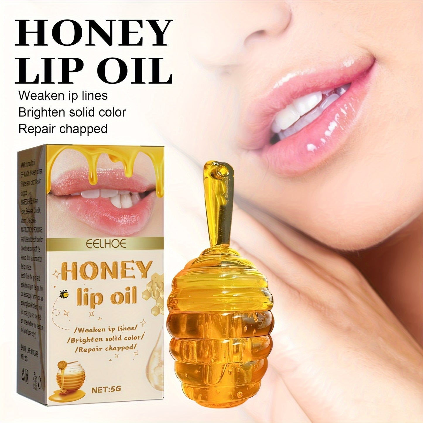 Honey Lip Oil - Nourishing Lip Care for Fade Lip Lines, Restorative Hydration, Soothing Cracked Skin - Liquid Honey Balm for Radiant, Long-lasting Glow