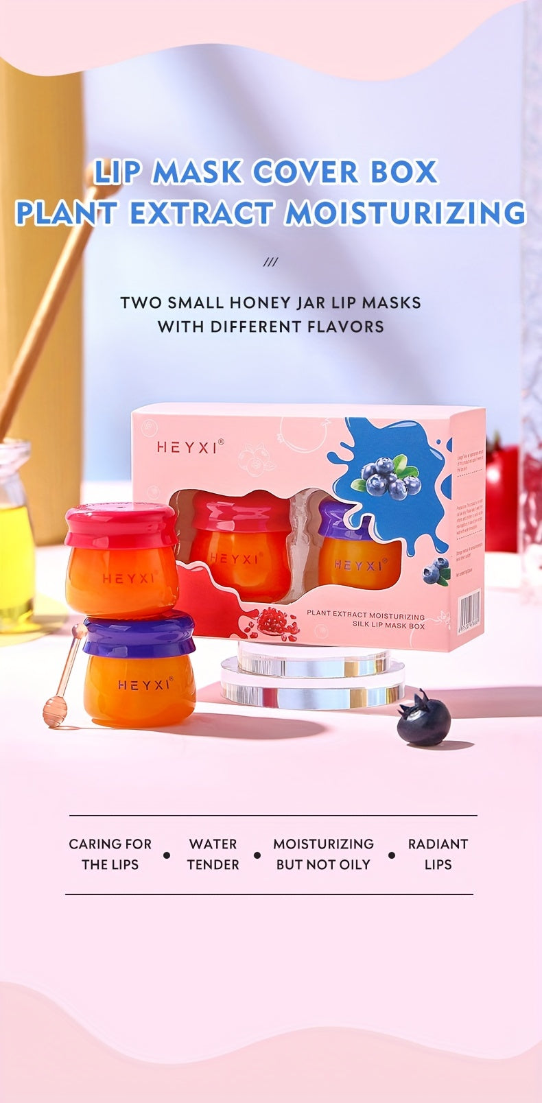 2pcs Honey Pot Shape Blueberry and Pomegranate Lip Mask Set - Lip Care and Makeup Lip Base for Moisturizing and Dark Lip Correction - Day and Night Lip Balm for Soft and Smooth Lips