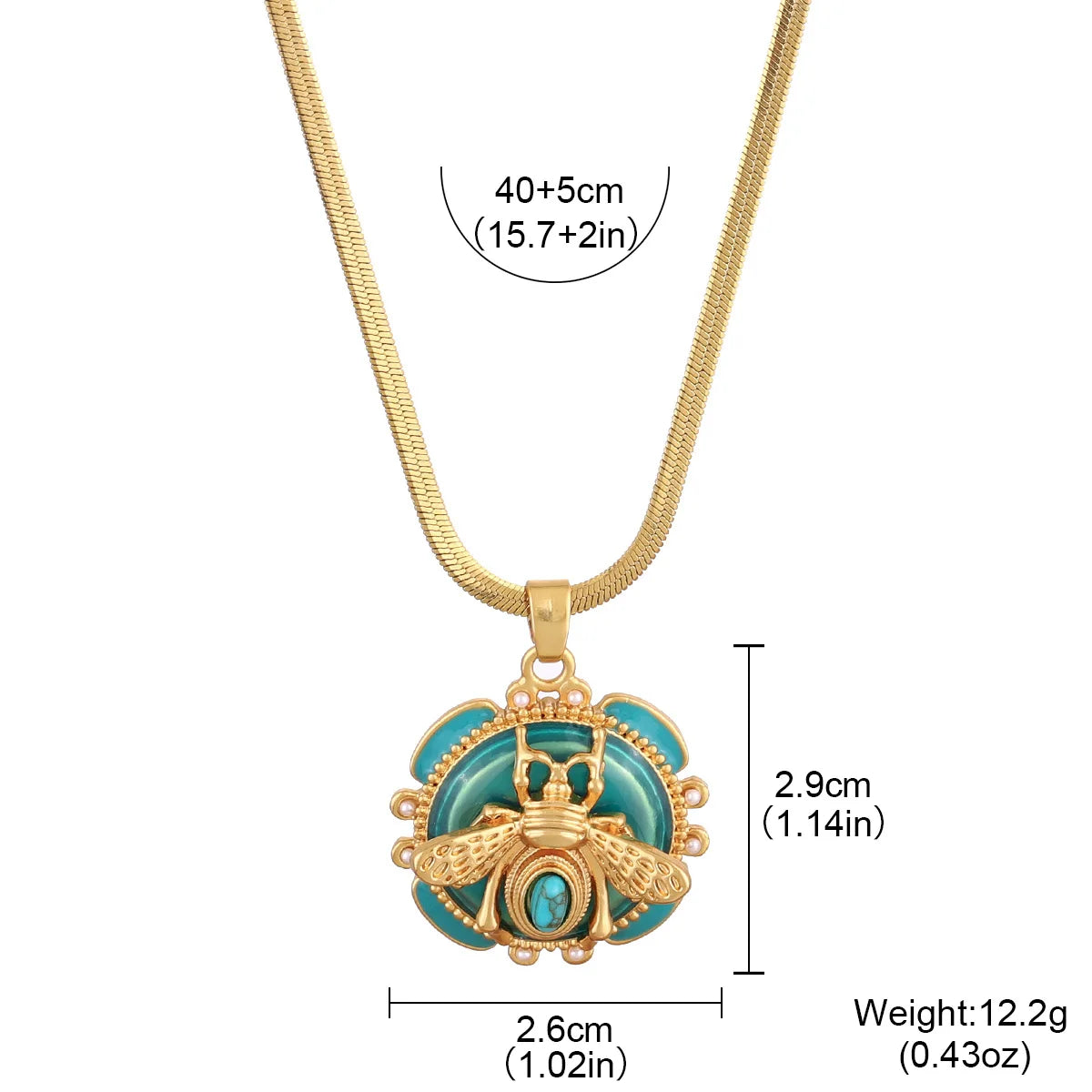 Elegant 18K Gold Plated Bee Charm Jewelry Set - Teal Enamel Ring, Pendant Necklace & Stud Earrings for Women
