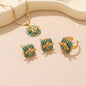 Elegant 18K Gold Plated Bee Charm Jewelry Set - Teal Enamel Ring, Pendant Necklace & Stud Earrings for Women