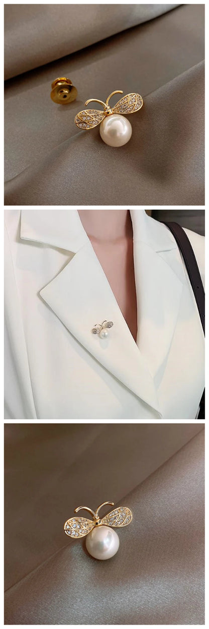 Little Bee Brooches Imitation Pearls Insect Brooch Women Delicate Crystal Rhinestone Pin For Girl Cute Jewelry Wholesale Gifts