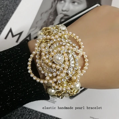 Luxury Handmade Elastic Pearl Bee  Bracelet Bangle Jewelry For Women Party Gift