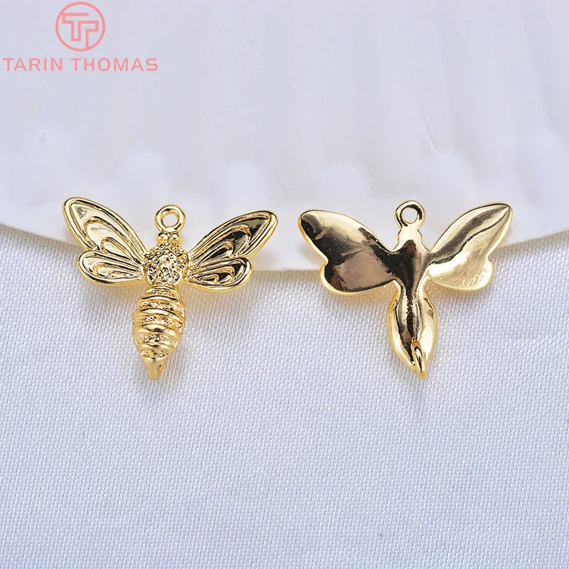 (968)6PCS 13x17MM 24K Gold Color Brass Bee Earrings Pendants Charms High Quality Diy Jewelry Findings Accessories