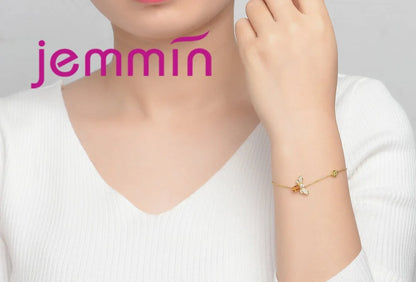 Cute Sweet 925 Sterling Silver Little Bee Crystal Zircon Adjustable Bracelets For Women Girls Wedding Party Fashion Jewelry Gift