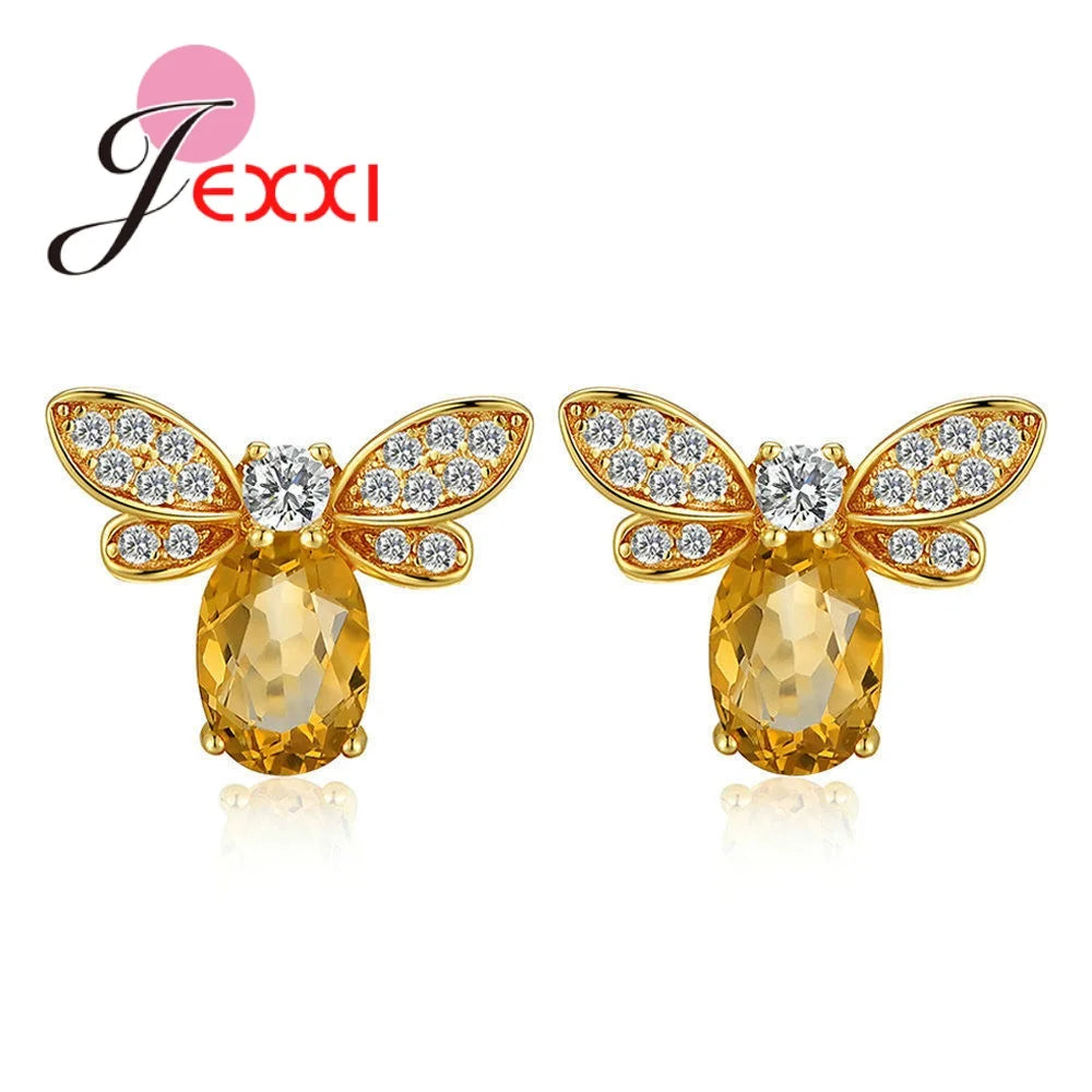 New Amazing Luxury Bee Jewelry Sets For Women/Girls 925 Sterling Silver Pendant Necklace Earrings Bracelets Ring