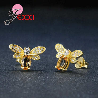 New Amazing Luxury Bee Jewelry Sets For Women/Girls 925 Sterling Silver Pendant Necklace Earrings Bracelets Ring