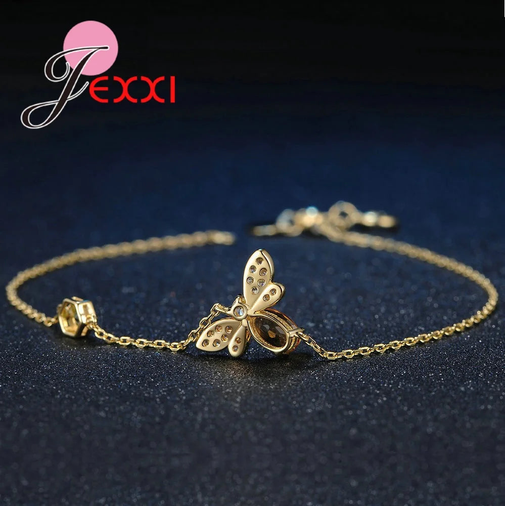 New Amazing Luxury Bee Jewelry Sets For Women/Girls 925 Sterling Silver Pendant Necklace Earrings Bracelets Ring