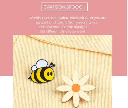 Cute Bee Flower Enamel Pin Funny Chrysanthemum Petal Brooch Women Jeans Coat Lapel Pin Badge Jewelry Gift for Friend New Arrival