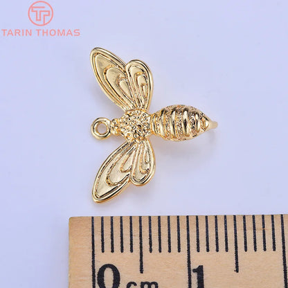 (968)6PCS 13x17MM 24K Gold Color Brass Bee Earrings Pendants Charms High Quality Diy Jewelry Findings Accessories