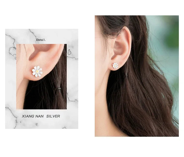 Real 925 Sterling Silver bee flower Earrings Women Simple Fashion Wedding Jewelry Accessories