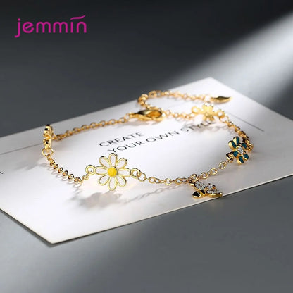 Colorful Pendant Bracelet Genuine 925 Sterling Silver Bee Flower Bracelet For Women Girls Wedding Party Jewelry Accessories