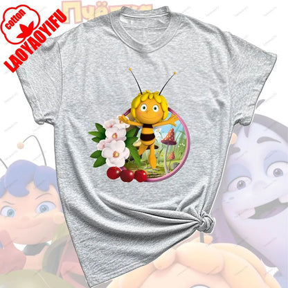 Maya The Bee T-Shirt Plain Black T Shirts Men Short-sleeve O-neck Streetwear Maya The Bee Classic Pattern High Quality Cotton