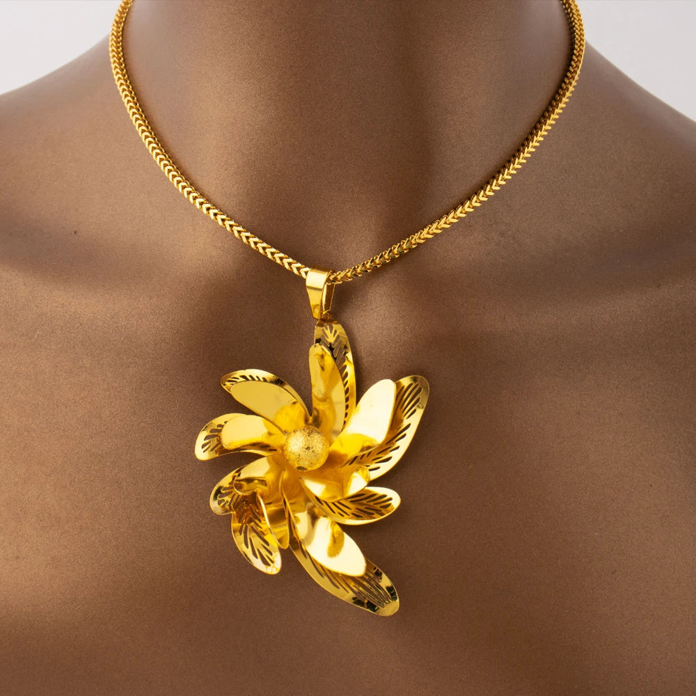 Luxury  Plated Bee Flower Shape Necklace Earrings Set for Women Girl Dubai Nigeria Fashion Design Jewelry Gift for Party