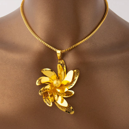 Luxury  Plated Bee Flower Shape Necklace Earrings Set for Women Girl Dubai Nigeria Fashion Design Jewelry Gift for Party