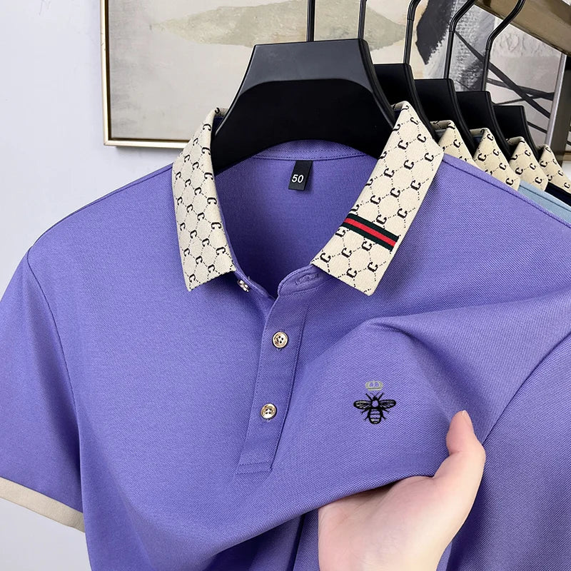 Fashionable men's bee embroidered polo shirt short sleeved brand new 2025 summer T-shirt jacquard collar comfortable casual top