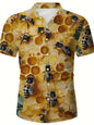 Retro Hawaiian Bee Print Shirt For Men Vacation Casual Short Sleeve Funny Shirts Streetwear Fashion Honey Insect Bee Blouse