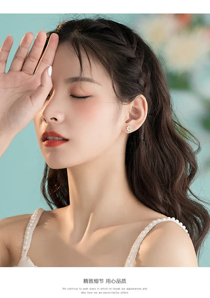 Real 925 Sterling Silver bee flower Earrings Women Simple Fashion Wedding Jewelry Accessories