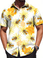Retro Hawaiian Bee Print Shirt For Men Vacation Casual Short Sleeve Funny Shirts Streetwear Fashion Honey Insect Bee Blouse
