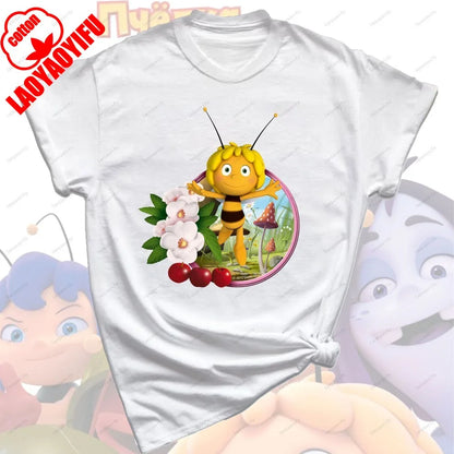 Maya The Bee T-Shirt Plain Black T Shirts Men Short-sleeve O-neck Streetwear Maya The Bee Classic Pattern High Quality Cotton