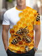Men's Casual Honeycomb Bee Print T-Shirt Casual Round Neck Short Sleeve Tshirts Clothes New In Funny Bee Graphic T Shirts Tops