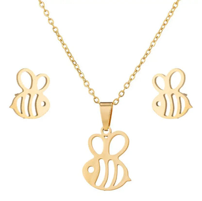 Cute Bee Stainless Steel Jewelry Set For Women Animal Bee Pendant Necklace  Earring Set  Hypoallergenic Girl Daily Decoration