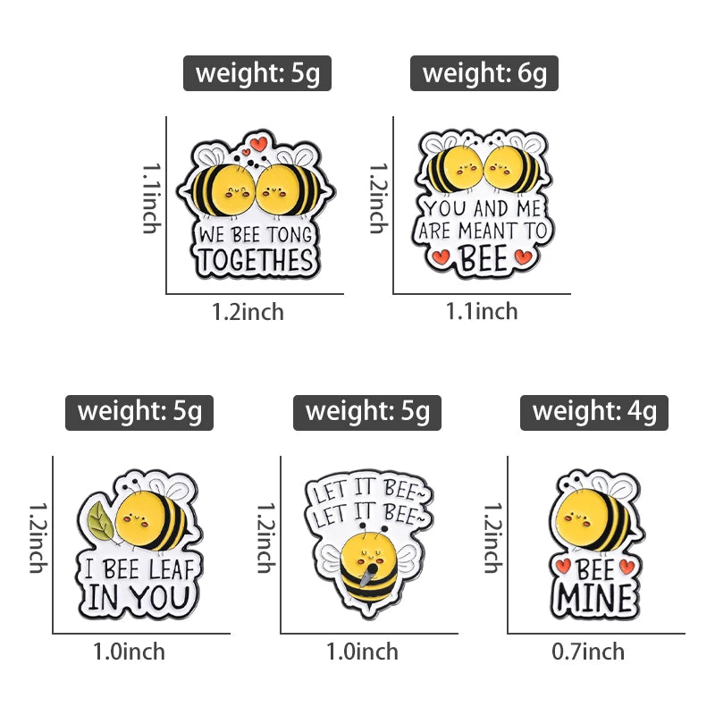 Cute Bee Enamel Pins Custom YOU AND ME ARE MEANT TO BEE Brooches Lapel Badges Cartoon Animal Jewelry Gift for Kids Friends