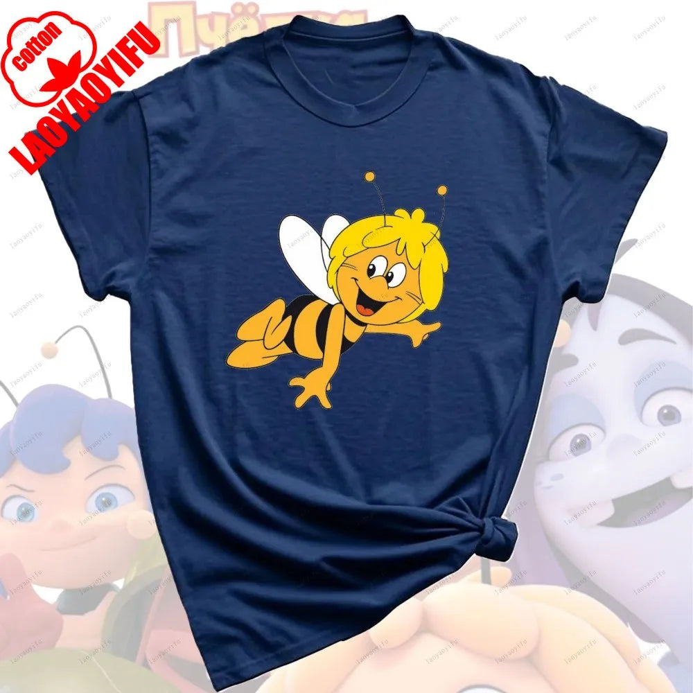 Maya The Bee T-Shirt Plain Black T Shirts Men Short-sleeve O-neck Streetwear Maya The Bee Classic Pattern High Quality Cotton
