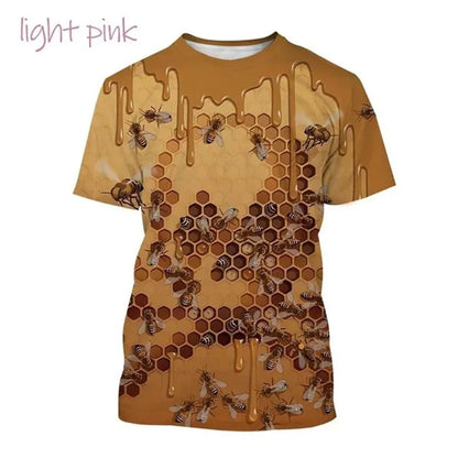 Insect Bee Graphic T Shirt for Men 3D Hive Honey Honeycomb Printing Tee Shirts Kawaii Cute Kids y2k Tops Womens Clothing T-shirt