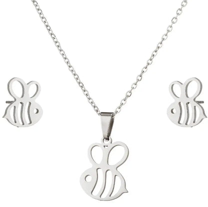 Cute Bee Stainless Steel Jewelry Set For Women Animal Bee Pendant Necklace  Earring Set  Hypoallergenic Girl Daily Decoration