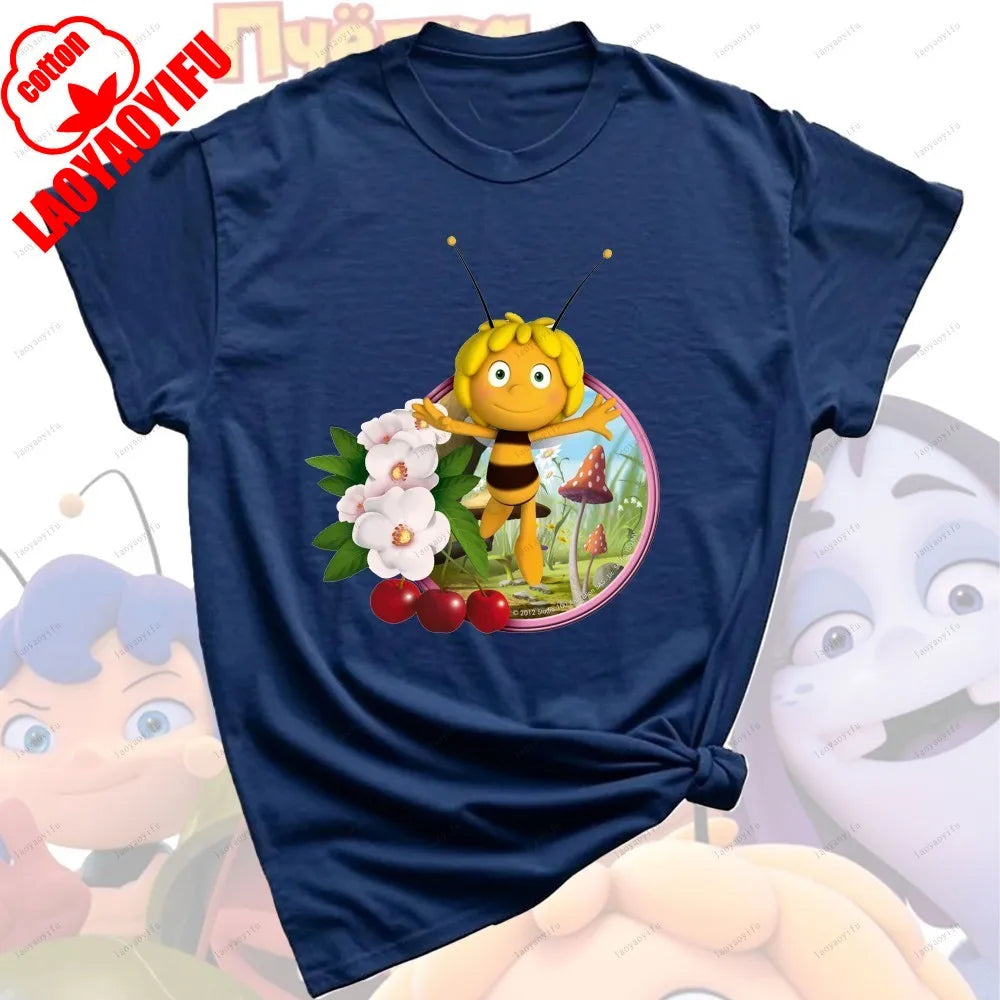 Maya The Bee T-Shirt Plain Black T Shirts Men Short-sleeve O-neck Streetwear Maya The Bee Classic Pattern High Quality Cotton