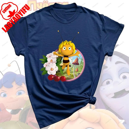Maya The Bee T-Shirt Plain Black T Shirts Men Short-sleeve O-neck Streetwear Maya The Bee Classic Pattern High Quality Cotton