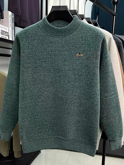 High end exquisite brand men's honey bee classic embroidered knitted comfortable sweater autumn winter new velvet warm pullover