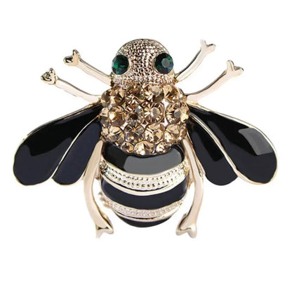 Exquisite Cute Bee Broochs for Women Luxury Black Enamel Crystal Zircon Anime Pins for Backpacks Jewelry Accessories Friend Gift