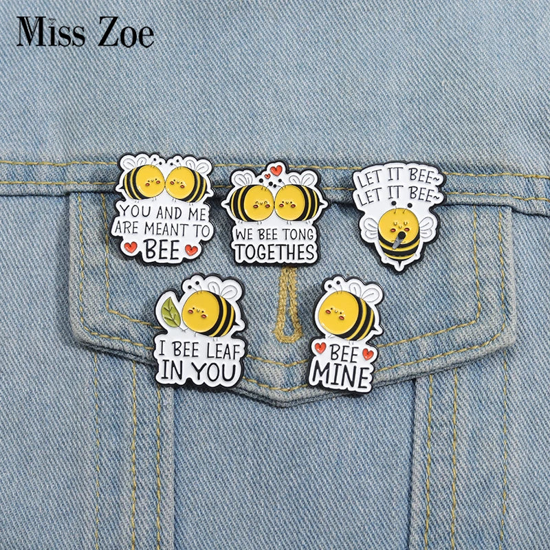 Cute Bee Enamel Pins Custom YOU AND ME ARE MEANT TO BEE Brooches Lapel Badges Cartoon Animal Jewelry Gift for Kids Friends