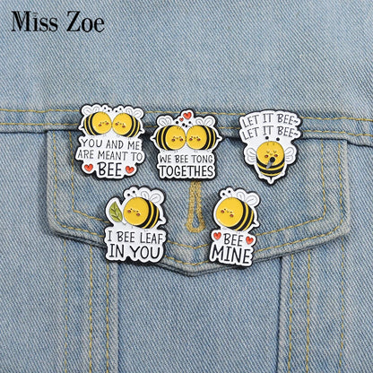 Cute Bee Enamel Pins Custom YOU AND ME ARE MEANT TO BEE Brooches Lapel Badges Cartoon Animal Jewelry Gift for Kids Friends