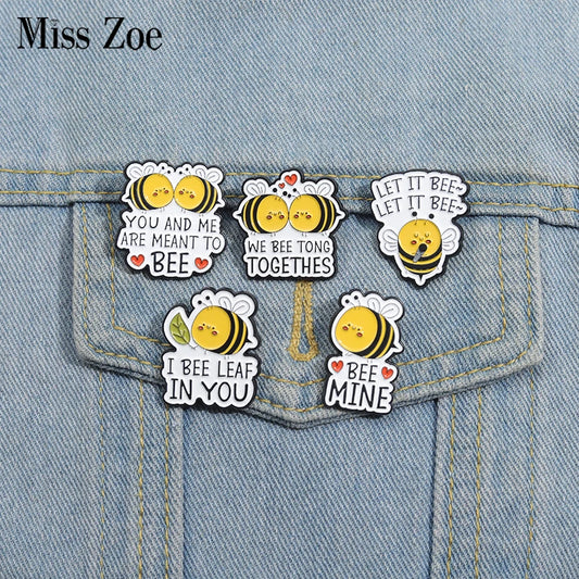 Cute Bee Enamel Pins Custom YOU AND ME ARE MEANT TO BEE Brooches Lapel Badges Cartoon Animal Jewelry Gift for Kids Friends