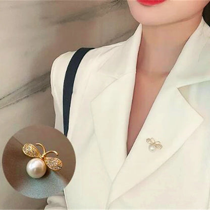 Little Bee Brooches Imitation Pearls Insect Brooch Women Delicate Crystal Rhinestone Pin For Girl Cute Jewelry Wholesale Gifts