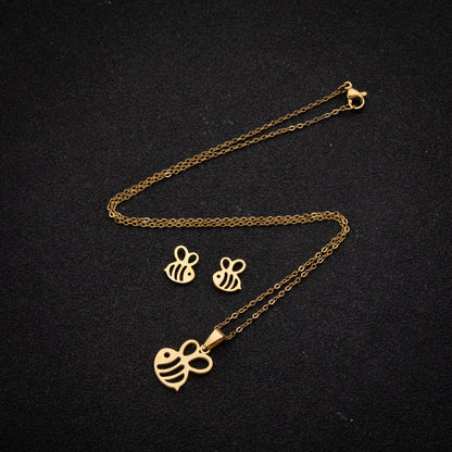 Cute Bee Stainless Steel Jewelry Set For Women Animal Bee Pendant Necklace  Earring Set  Hypoallergenic Girl Daily Decoration